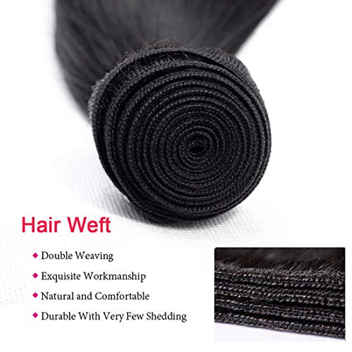 Beauty Forever Hair Brazilian Virgin Straight Hair 3 Bundles 100% Unprocessed Human Hair Weave Extensions Natural Color Can Be Dyed and Bleached (16 18 20)
