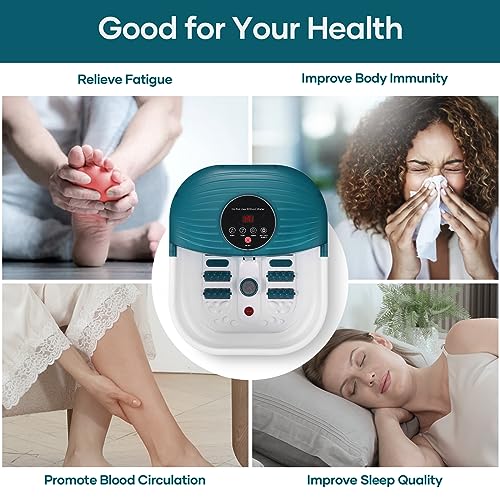 Collapsible Foot Spa Bath Massager with Heat, Bubble and Timer, 95-118¢µ Adjustable Temperature Fast Heating with Pedicure Stone and Massage Rollers for Feet Stress Relief at Home