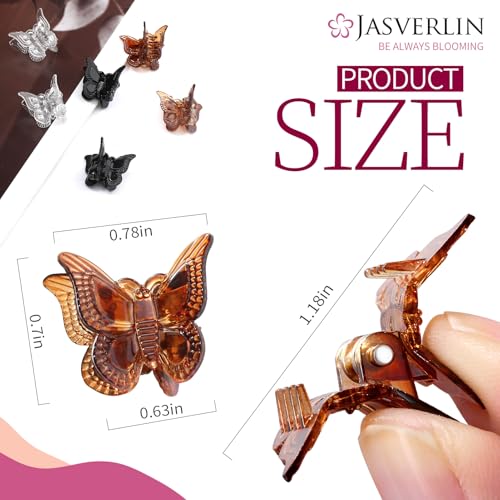 Mini Butterfly Hair Clips, 50pcs Black Brown Clear, Small Claw Clips Accessories for Women Girls Bangs, Little Butterflies Claws or Fine Thin Short Hair Bulk (Classic)