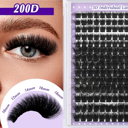 B&Q Fluffy Lash Clusters 200D Thick Lashes Eyelash Extensions Volume Lash Clusters 10-18mm Salon-style Dramatic Fluffy Lashes 280pcs Suitable for Beginners Makeup at Home(Lash-200D)