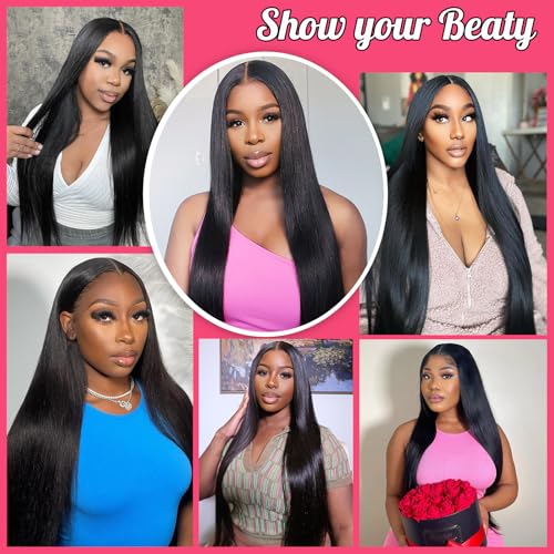 30 Inch 13x6 Straight Lace Front Wigs Human Hair 230% Density HD Transparent Lace Frontal Human Hair Wig for Women Natural Black Color