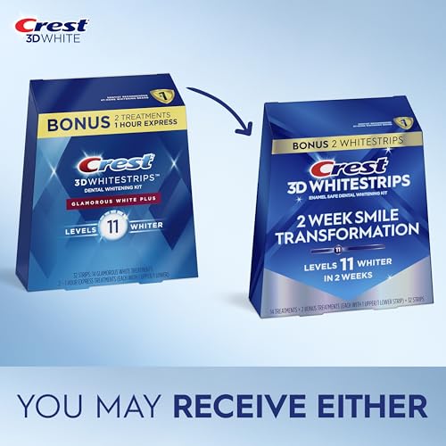 Crest 3D Whitestrips Glamorous White, 3D White, Teeth Whitening Strip Kit, 32 Strips (16 Count Pack) - Crest Teeth Whitening Strips, Teeth Whitening Kit - Packaging May Vary