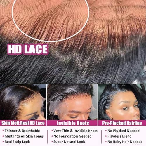 20Inch 13x6 HD Lace Front Wigs Human Hair 200% Density Body Wave Lace Front Wigs Human Hair Lace Front Wigs for Women Glueless Body Wave Wigs Human Hair Pre Plucked with Baby Hair Natural Black