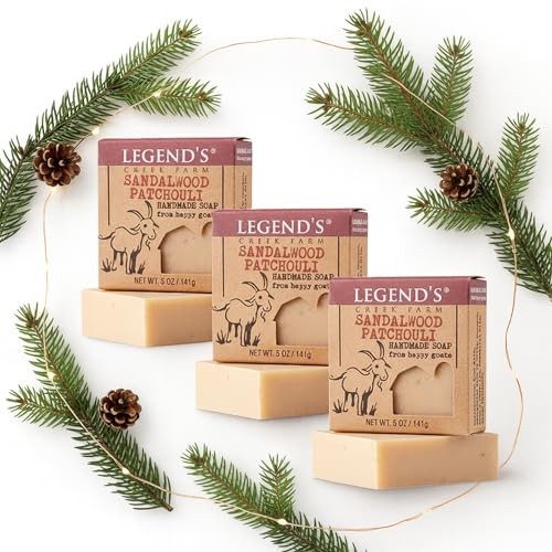 Legend's Creek Farm Goat Milk Soap - Cleansing Moisturizing Bar for Hands and Body - 5 Oz Creamy Lather, Nourishing, Gentle Natural Soap for Sensitive Skin (Sandalwood Patchouli, Pack of 3)