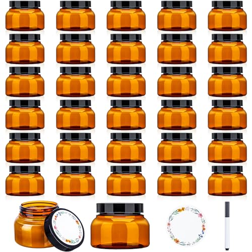 32 Pack 8 oz Plastic Sugar Scrub Containers with Lids, Body Butter Jars Amber Empty Refillable Round Cosmetic Containers for Creams,Lotions,Candy,Bath Salt,Gel