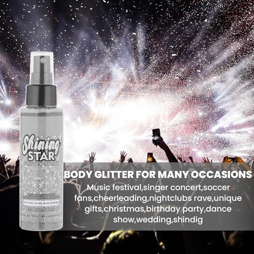 MEICOLY Silver Hair Body Glitter Spray,100ML(3.53OZ),Liquid Glitter Hairspray,Sparkle Glitter Spray for Hair/Body/Clothes,Body Shimmer for Skin,Lightweight,Long Lasting