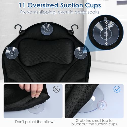 Atsuwell Full Body Bath Pillow for Bathtub, Ergonomic Bathtub Cushion for Neck, Waist, Hip Support, Luxury 3D Mesh Shower Pillow with Non-Slip Suction Cups & Dual Hooks, Pressure Relief, 51'' x17''