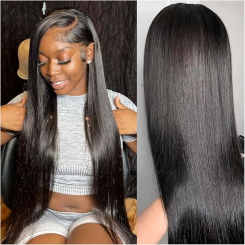 13x4 Straight Lace Front Wigs Human Hair 32 Inch HD Transparent Lace Frontal Wigs Human Hair for Women 180% Density Glueless Frontal Wigs Pre Plucked with Baby Hair(32 Inch)