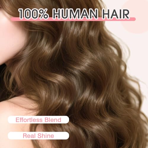 TESS Real Hair Toppers for Women Handmade Lace Base Womens Clip In Hairpieces with Bangs 5 Clips Natural Coverage Soft and Secure 2¡¿6", Medium Brown