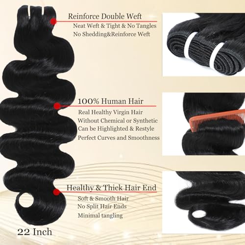 Human Hair Bundles Body Wave Bundles 100% Unprocessed Brazilian Virgin Human Hair 1 Bundle 12A Quick Weave Bundles Real Raw Human Hair Extensions Natural Black£¨24 Inch£©