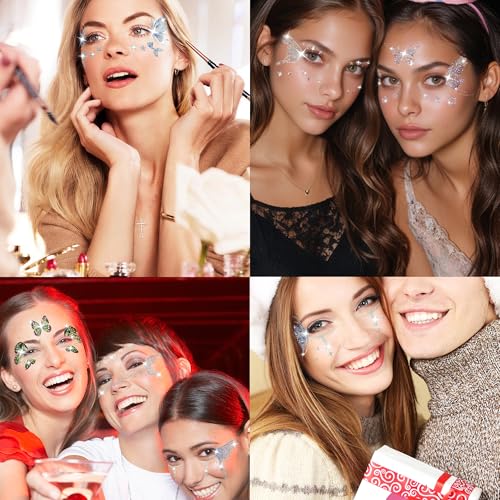 Glitter Fairy Makeup Kit Accessories For Women Butterfly Face Temporary Tattoos Stickers For Eyes Princess Rave Party Favors Gifts