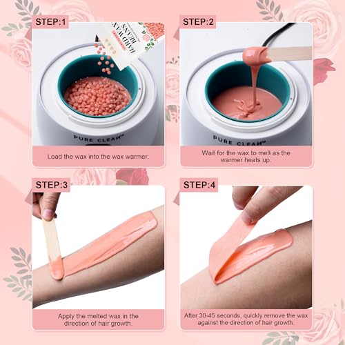 PURECLEAN Hard Wax Beads, 300g Pink Rose Hair Removal Wax Beans for Sensitive Skin, Multi-Use for Face, Bikini, Eyebrows, Underarms, Leg, Full Body - Suitable for All Wax Warmers (Pack of 3)