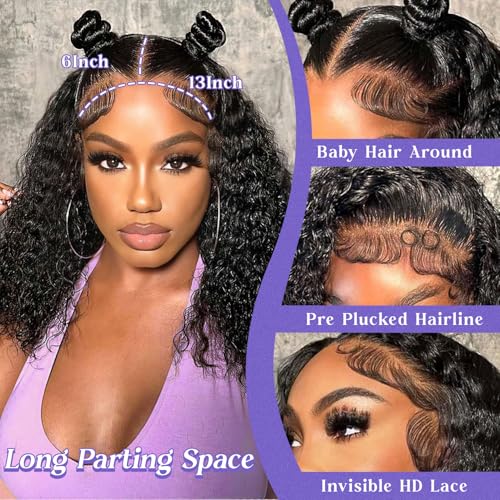 Bob Wig Human Hair 13x6 Lace Frontal Deep Curly Wave, 200 Density Short Wigs for Black Women, Pre Plucked with Baby Hair Natural Hairline Easy to Style (20 Inch)