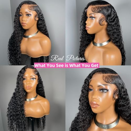 250 Density 13x6 HD Lace Front Wigs Human Hair Upgraded Tiny Knots Real Pre Bleached 26inch Deep Wave Invisible Full Lace Frontal Wig Glueless Curly Wigs Human Hair for Black Women