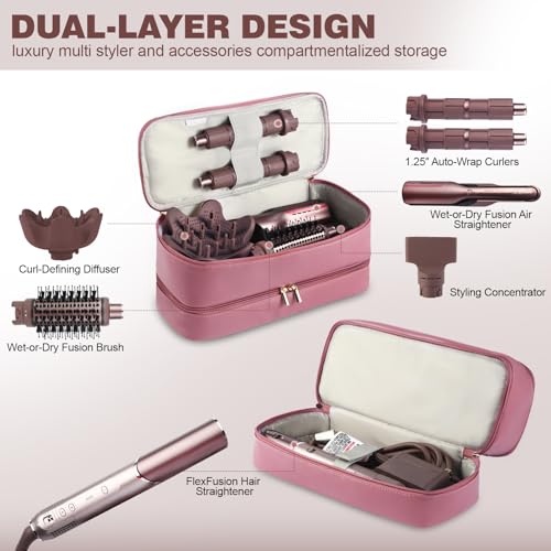 Double Layer Travel Case for Shark Flex Fusion/Glam Ceramic, Flexfusion Storage Bag for HD641S HD641 HD642 HD642S, Carrying Case Compatible with Dyson Airwrap Shark Flexstyle (deep Purple)