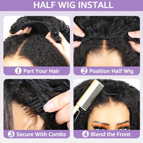 20 inch Curly Half Wig Human Hair for Black Women,Kinky Curly Half Wigs Human Hair,Seamless Flip Over All Hairstyles In One Headband Wig with Drawstring,Wear and Go Wigs for Black Women 200% Density