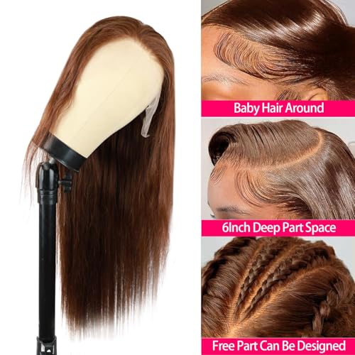 Chocolate Brown Lace Front Wigs Human Hair #4 Brown Straight 13x6 Lace Front Wigs Human Hair 180 Density HD Lace Frontal Wig Human Hair Glueless Lace Closure Wigs Pre Plucked For Women 34 Inch