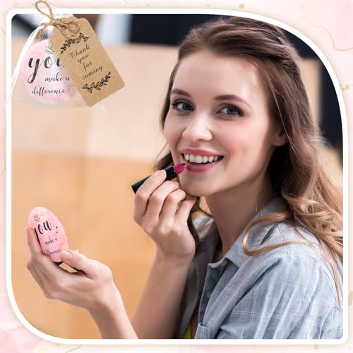Tradder 50 Sets Compact Mirrors Bulk Women Gifts Inspirational Appreciation Employee Quinceanera Gifts Small Purse Pocket Makeup Mirrors for Mother's Day Coworker Nurse Bridal Souvenir Bag(Rose Gold)