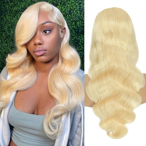 LADYWIGSD 613 Lace Front Wig Human Hair 13x4 HD Lace Frontal Wigs Pre Plucked for women Light Blonde Color Body Wave Lace Front Wig Brazilian Virgin 613 Human Hair Wigs (26 Inch)