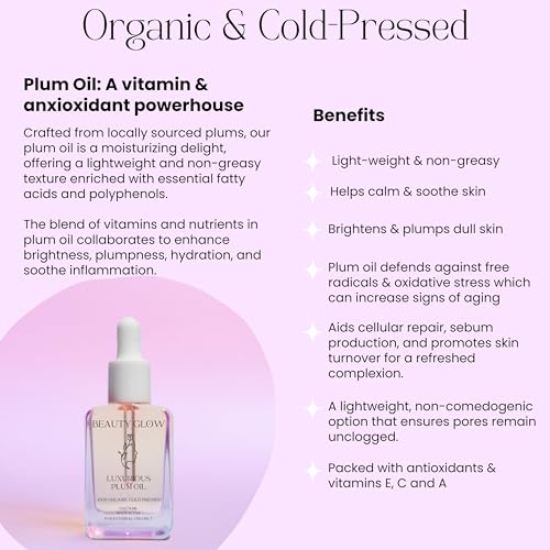 Organic Plum Oil Cold Pressed for Face Anti-Aging Facial Moisturizer Plumping Miracle Serum Natural Skincare Beauty Glow Antioxidant 1 Fl Oz/30mL