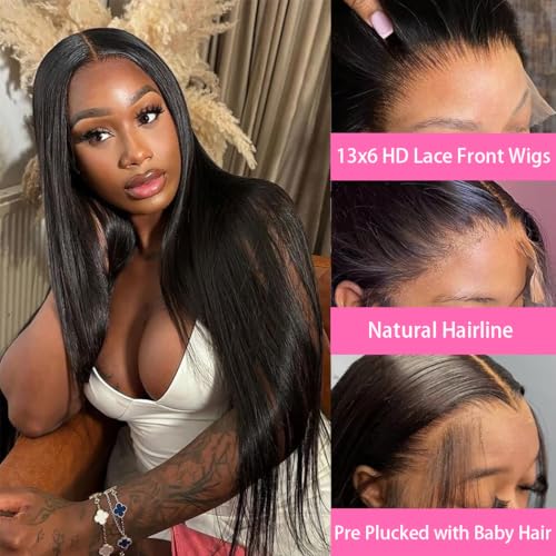 32 Inch 13x6 Straight Lace Front Wigs - 180% Density HD Lace Front Wigs with Pre-Plucked Baby Hair