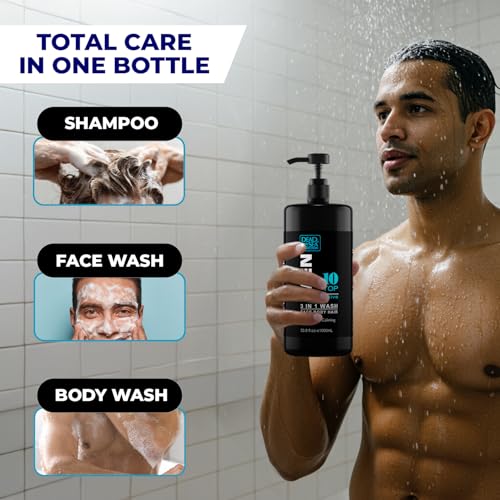 Dead Sea Collection Mens Body Wash 3 in 1 ? TOP 10 ACTIVE Body Wash for Men ? Shower Gel ? Shampoo ? Shower Soap for Face and Hair (33.8 Fl. Oz)