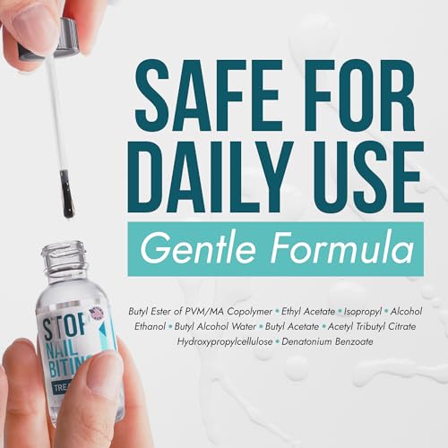 Stop Nail Biting Treatment - Clear, Bitter-Tasting Nail Polish To Stop Nail-Biting - Easy To Apply and Safe For Children - Nail Strengthener Solution - Nail Care for Healthy Nail Growth (0.5 fl oz)