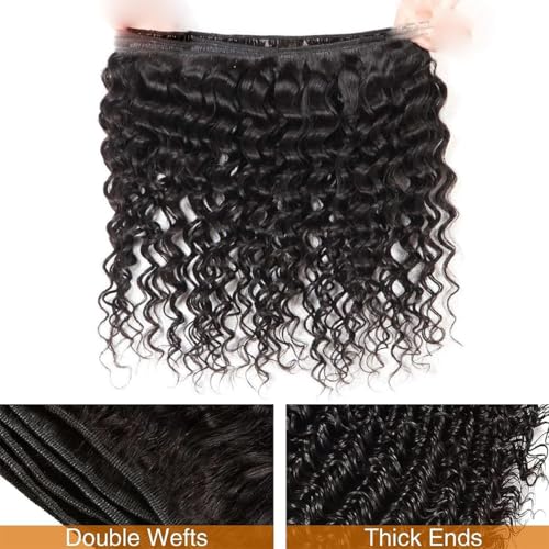12A Depp Wave Human Hair Bundles 22 24 26 Inch Deep Curly Bundles Human Hair Extensions 100% Unprocessed 3 Bundle Brazilian Virgin Human Hair Quick Weave Natural Color