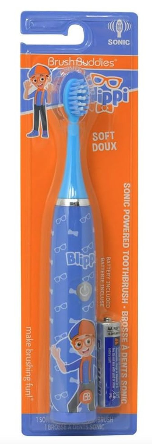 Brush Buddies Blippi Electric Toothbrush for Kids, Battery Powered Sonic Toothbrush, Soft Bristles, Children’s Toothbrush for Boys & Girls, Toddler Oral Care, Blippi Character Design