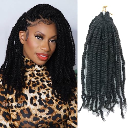Pre-Twisted Crochet Human Hair Passion Twists With Curly Full Ends Micro Pre-Looped Reusable Mini Twist Braids Crochet Human Hair Extensions 2Packs/50Strands 14Inch