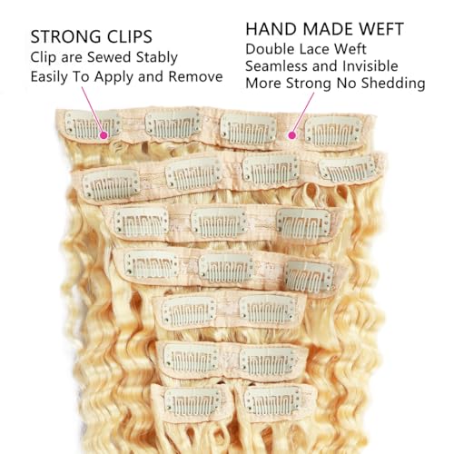 Blonde Clip in Extensions 8Pcs 110g Clip in Hair Extensions Real Human Hair Deep Wave 613 Blonde Clip ins Brazilian Remy Human Hair Extensions for Women Double Weft 30 Inch