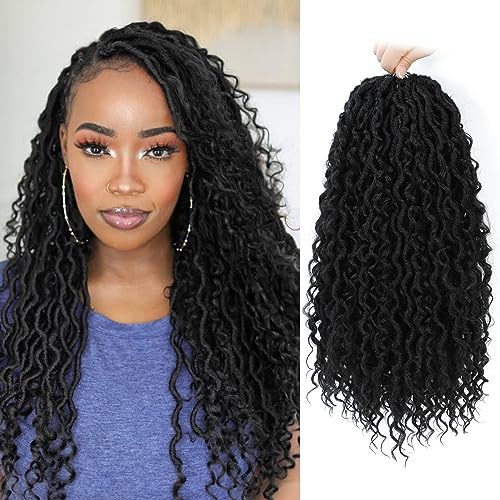 Wodun Goddess Locs Crochet Hair 18inch, 8 packs Faux Locs Crochet Hair,Pre-looped Crochet Hair with Curly Ends, River Locs Crochet Hair For Black Women (18 Inch (Pack of 8), 1B)