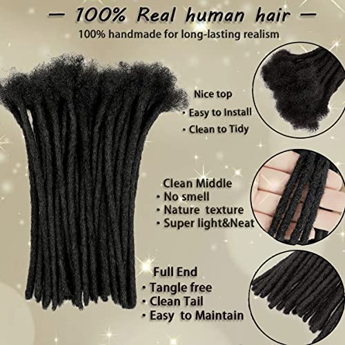 Dreadlocks Extension Human Hair 10inch 0.8cm 60 Strands Locs Extensions Human Hair For Man/Women Permanent Loc Extensions Can Be Dyed Bleached Curled (Natural Black)
