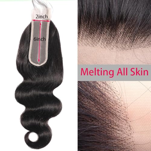 12A Body Wave Human Hair Bundles With Closure(20 22 24+2X6 Lace Closure 18Inch) Brazilian Natural Black 2X6 Hd Lace Closure With Bundles Human Hair Extensions