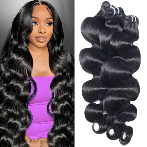 12a Human Hair Bundles 24 26 28 Inch 100% Unprocessed Brazilian Virgin Hair 3 Bundles Body Wave Real Human Hair Extensions Natural Black