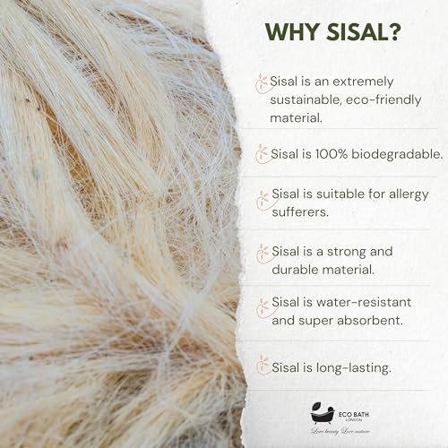 Eco Bath London Natural Sisal Hemp Back Strap Black - Premium Exfoliating Back Washer with Handles, Shower Bath Sponge Body Scrubber for Smooth Skin