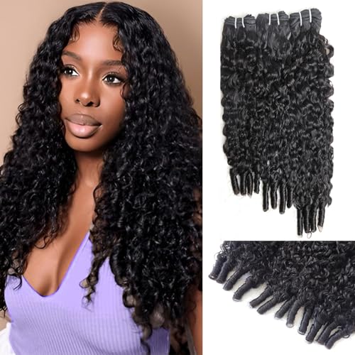 Burmese Curly Bundles Human Hair Water Wave Human Hair 100% Unprocessed Brazilian Virgin Remy Hair Bundles Quick Weave for Women Natural Black (Burmese Curly Natural Black, 16 18 20 Inch)