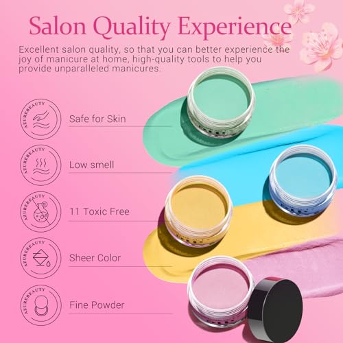 AZUREBEAUTY 42 Pcs Dip Nails Powder Starter Kit, 32 Hot Pink Blue Purple Color Changing Spring Dipping Powder Liquid Set with Base Coat/Top Coat/Activator for French Manicure Salon DIY.