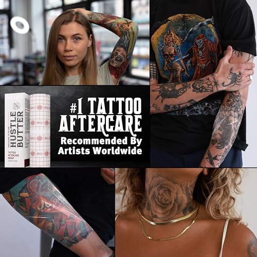 Hustle Butter Second Skin Tattoo Wrap - 9.8 Inches x 2.2 Yards - Transparent Adhesive Roll - Easy Removal, Mess-Free Body Art Wrap - Breathable & Latex-Free - for Medium Tattoo Aftercare