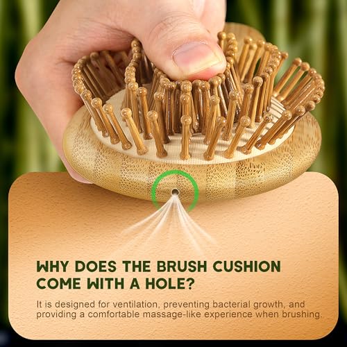 BFWood Bamboo Hair Brush for Hair Growth, Natural Wooden Brush and Detangle Tail Comb Set, Paddle Hairbrush for Massaging Scalp, for Women & Men