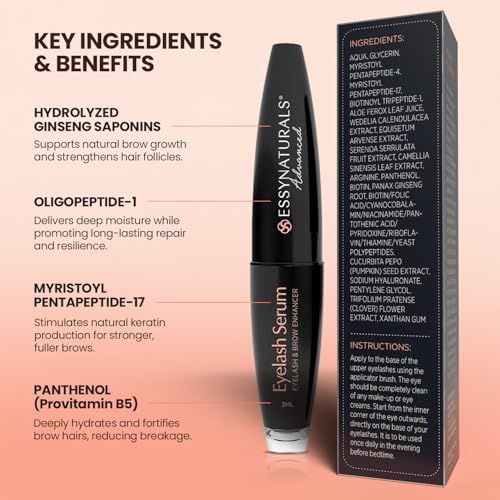 Essynaturals Premium Eyelash Growth Serum for Longer, Fuller, Thicker Lashes