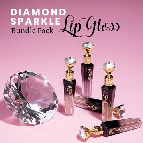 StansOut Diamond Lustre Lip Gloss Bundle - 5 Pack - Fancy Warm, Light, Pink, Sugar, Bare - Vitamin E & Argan Oil Infused - Long-Lasting Lustrous Shine - Hydrating Formula - Portable Elegance
