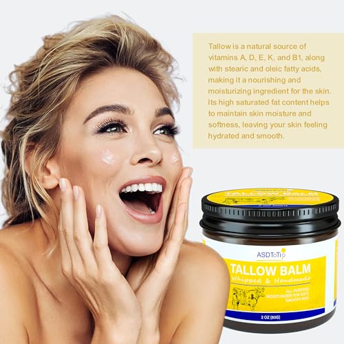 Handmade Whipped Tallow Balm for Skin Care- All Natural Grass Fed Beef Tallow All Purpose Balm,Face and Body Moisturizing Cream, Tallow Balm For Dry Skin- 2 oz