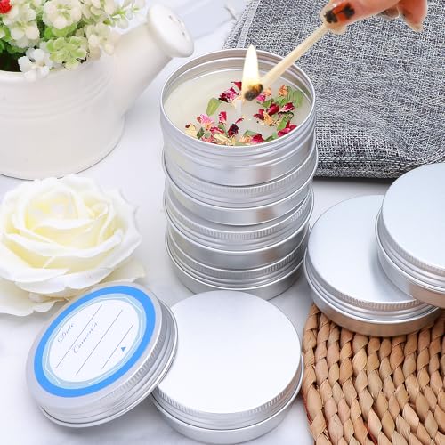 64Pack 2oz Aluminum Tin Jars, Metal Round Tins with Screw Lid for Lotion Bars, Balms, Cream, Salve, Spices, Toiletries