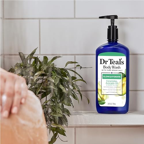 Dr Teal's Teal's Body Wash with Pure Epsom Salt, Glow & Hydrate with Avocado, 24 fl oz (Pack of 4)