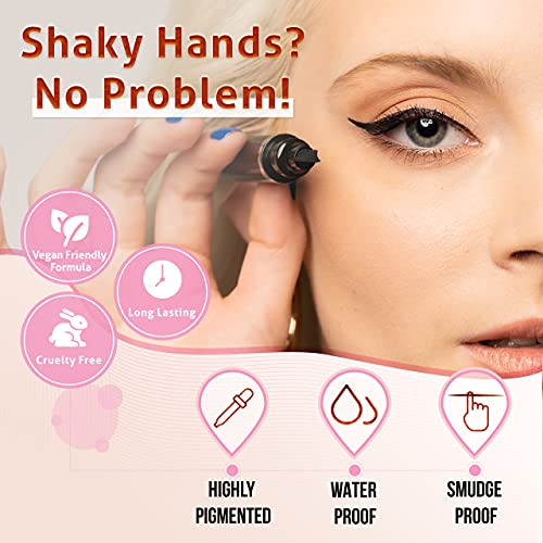 Winged Eyeliner Stamp For Quick and Easy Cat Eye Makeup, SmudgeProof & Waterpoof Eye Liner Cat Eye Stencil Makeup Tool, Wingliner, Liquid Eyeliner Pens (10mm Classic, Midnight Black)