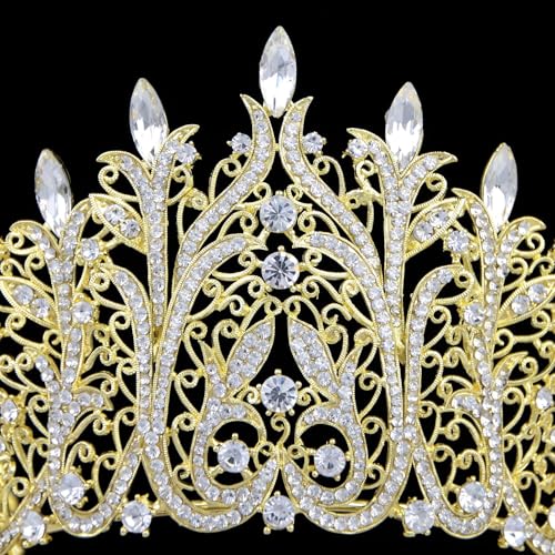 QXMYOO Extra Large Tiaras Tall Pageant Crowns for Women Clear Austrian Crystal Tiara Silver Homecoming Queen Crown Big Rhinestone Headpiece for Birthday Prom Quinceanera Wedding