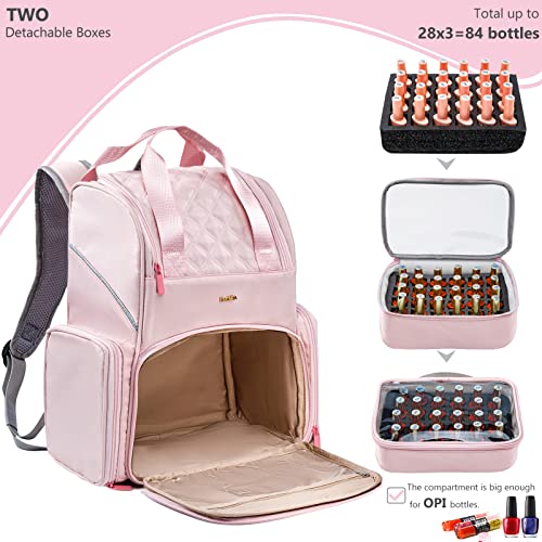 Nail Polish Organizer Backpack Holds 48 Bottles (0.5 Fl Oz) and a Nail Dryer, Nail Polish Storage Bag With 2 Removable Boxes for Nail Suppliers,Nail Kit, Gel Polish