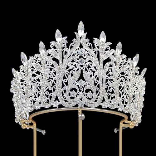 QXMYOO Extra Large Tiaras Tall Pageant Crowns for Women Clear Austrian Crystal Tiara Silver Homecoming Queen Crown Big Rhinestone Headpiece for Birthday Prom Quinceanera Wedding