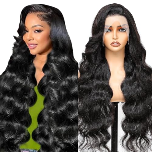 Body Wave Lace Front Wigs Human Hair 13x4 HD Lace Frontal Body Wave Human Hair Wig for Women 180% Density Brazilian Virgin Hair Pre Plucked Glueless Body Wave Wig Natural Black 32inch